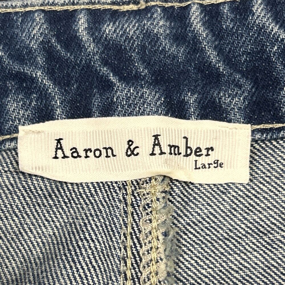 Aaron & Amber Jeans Womens Large Barrel Leg Blue Denim Cargo Button Fly Belted - Picture 4 of 11
